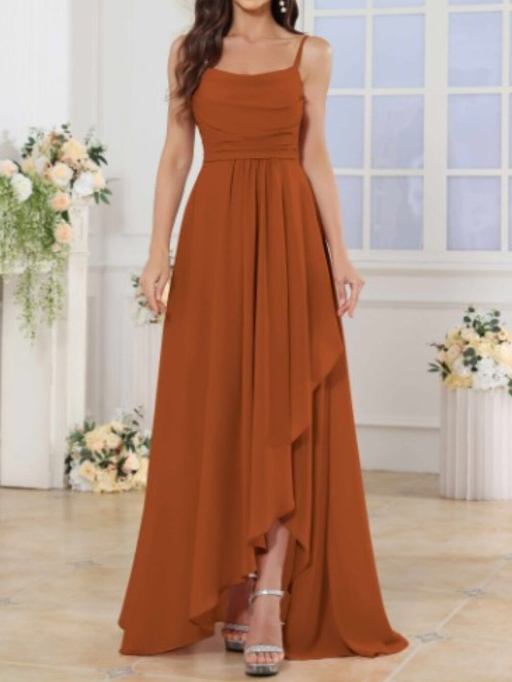 NWT BXZ Burnt Orange A-Line Chiffon High-Low Bridesmaid Dress Size 4